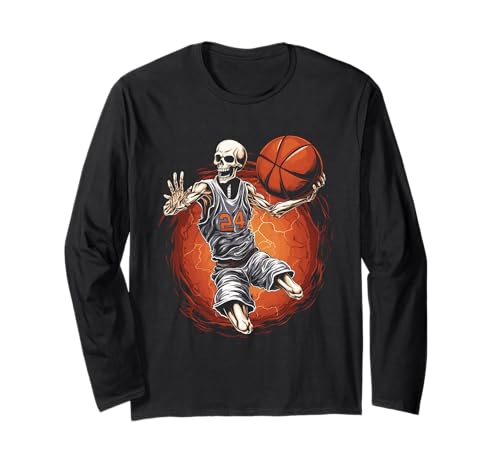 Spooky Basketball Player Skeleton Halloween Hombres, Mujeres, Niños Manga Larga