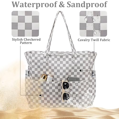 Image of LEDAOU Large Beach Tote Bag Women Waterproof Sandproof Zipper Beach Tote Bag for Pool Gym Grocery Travel with Wet Pocket | Sandproof