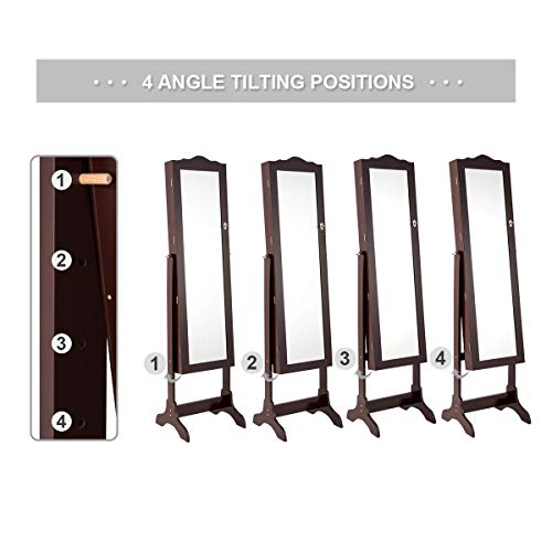 Reuniong Mirror Jewelry Cabinet With 2 Drawers, Auto-On Led Lights & Full Length Mirror With 4 Adjustable Angles, Standing Jewelry Armoire Storage Organizer With Keys (Brown) #TOP5