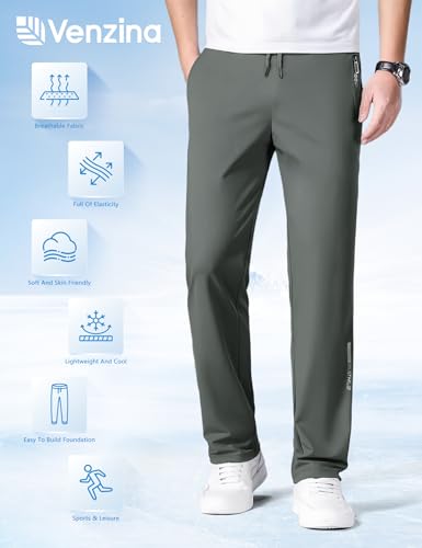 Image of Venzina Men's Straight Fit Pants, Cooling 4-Way Stretch Performance Chinos with Wrinkle Resistant & Quick Dry for Office, Work, Casual Outings and Active Wear, Dark Gray-XXL