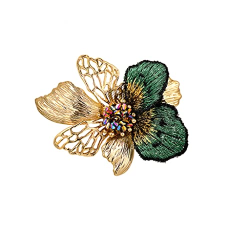 Broche fleur or broderie papillon creux, cadeau idéal pour elle