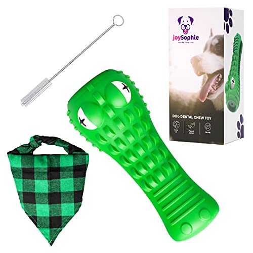 Dog Chew Dental Toy | Durable Dog Teeth Cleaning Toy | Dog Chew Toothbrush for Aggressive Chewers | Squeaky Dental Dog Toy | Natural Rubber Dog Toothbrush Toy by Joysophie | Tough Dog Crocodile Toy