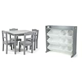 Humble Crew Kids Wood Table and 4 Chair Set&comma; Grey & Inspire Toy Organizer with Shelf and 9 Storage Bins&comma; Grey&sol;White