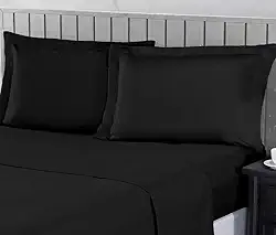 Jogo de Cama Casal 400 Fios Percal 04 Peças Com Lençol de Cima e Aba Americana, Antiácaro, Anti-pilling com Toque Macio - Preto, Casal