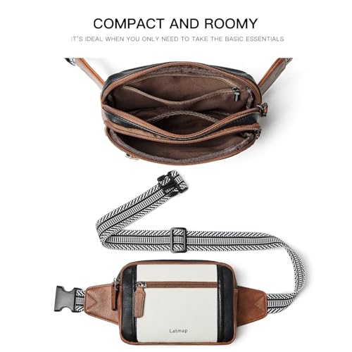 Image of LATMAP 3L TRIPLE ZIP Fanny Packs Belt Bag For Women Men Crossbody Waist Pack Sling Chest Bum Travel Bag Purse Faux Leather Fashion Cute Black