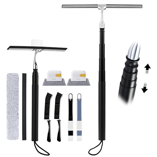 Image of 12-51'' Telescopic Window Squeegee for High Windows, 2-in-1 Window Cleaning Kit with Extra Silicone Blade & Hook, Professional Squeegee for Shower Glass Doors (Window Squeegee Set)