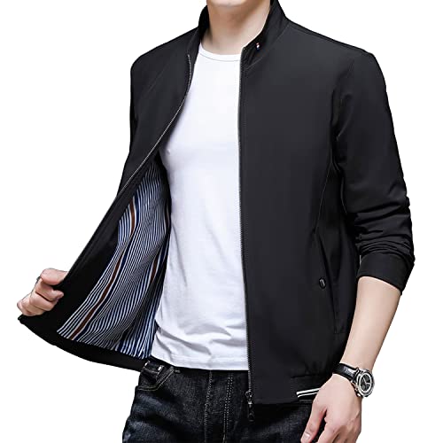 Haomay Men's Business Casual Full Zip Lightweight Outwear Jackets（Black-L） #TOP3