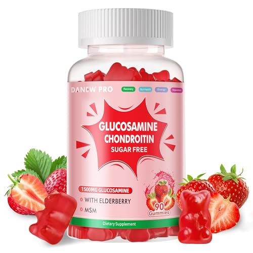 DANEW Pro Glucosamine Chondroitin Gummies with MSM & Elderberry Extra Strength - Joint Support Antioxidant Immune Support Supplement for Adults Men & Women.90 Strawberry Gummies