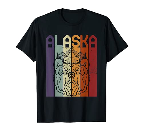 Estado de Estados Unidos Animal Oso Montaña Bosque Senderismo Retro Alaska Camiseta