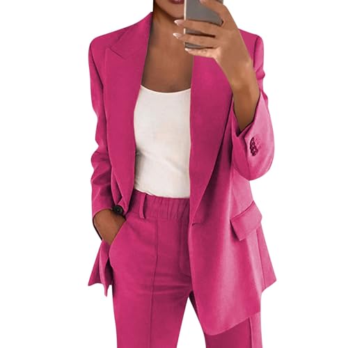 Tailleur-Pantalon-Costumes-Ensemble Tailleurs-Jupes Femme Ensemble Blazer Femme Rose XL