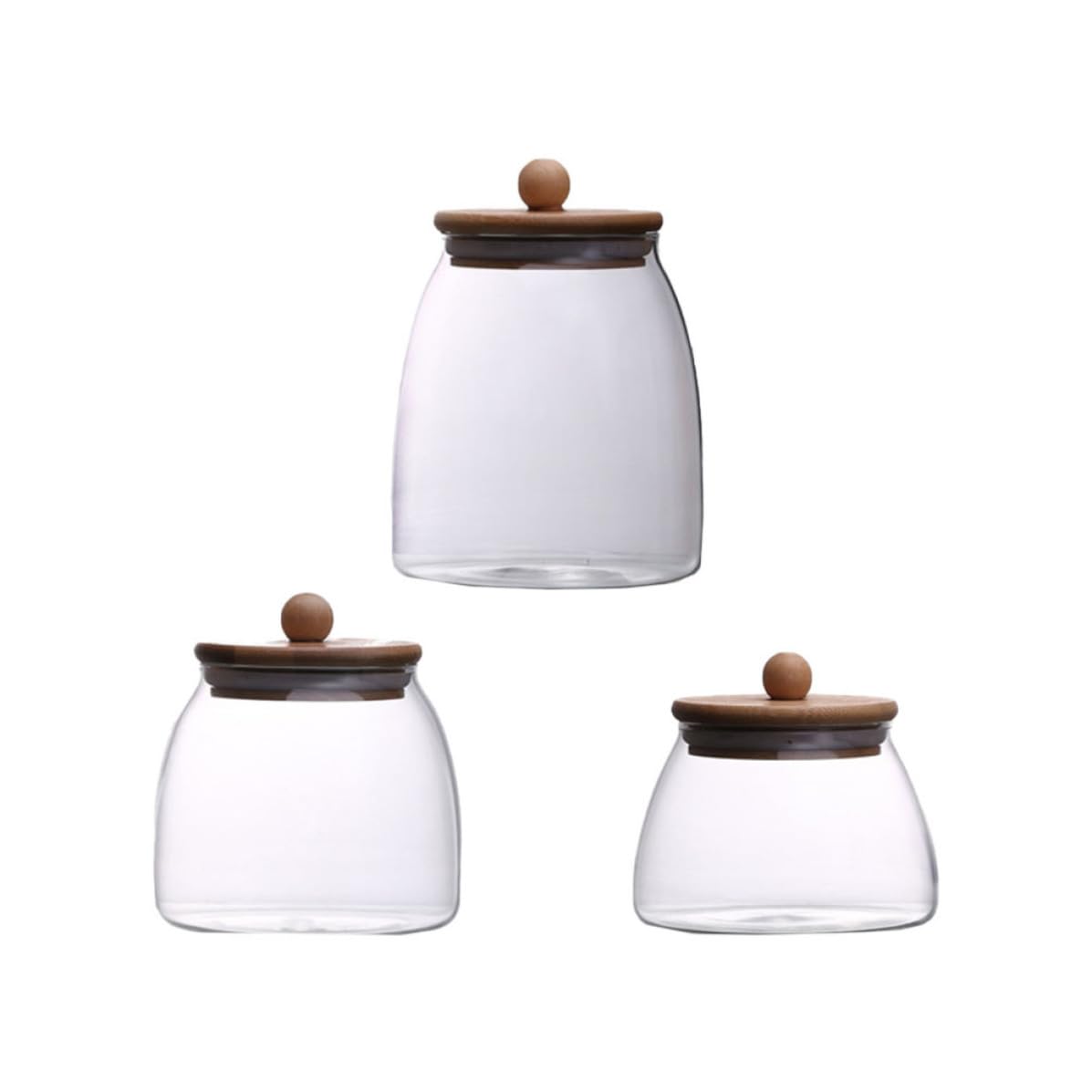 Tarros de Almacenamiento para Alimentos con Tapa Transparente, Vidrio y Madera, Juego de 3 Piezas, Fácil Limpieza y Diseño Práctico para Cocina y Despensa