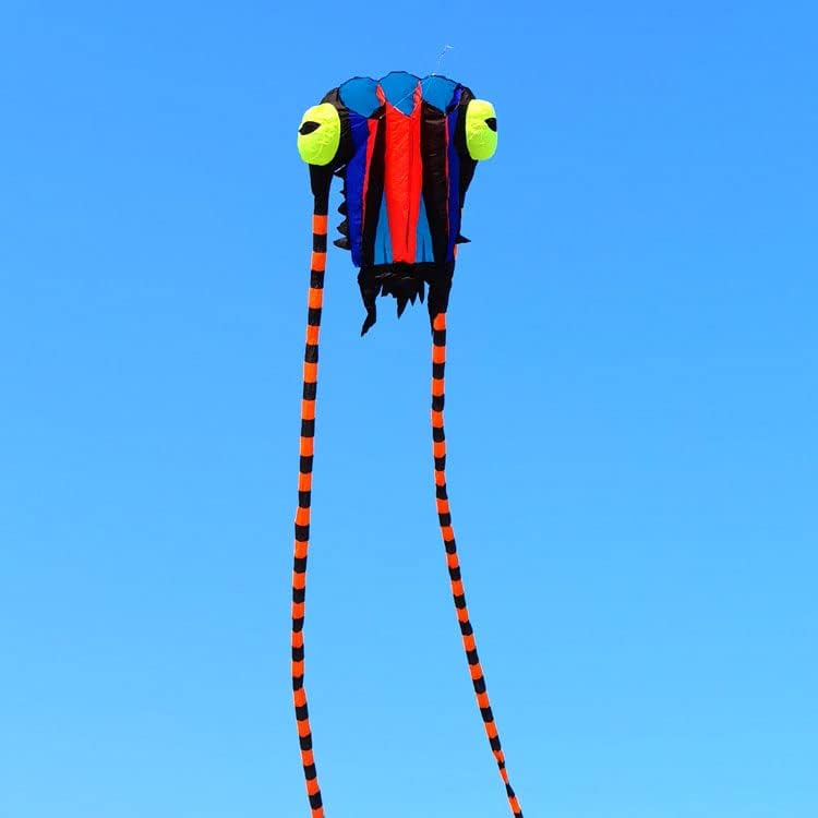 Miniatura 3 de Cometa trilobite azul de 21.5 ft² para adultos y niños, cometas inflables sólidas y suaves con colas largas