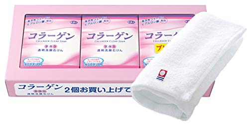 アズマ商事【今治タオル付き】手作りコラーゲン透明洗顔石鹸 3個入り/泡立てネット付き 旅美人