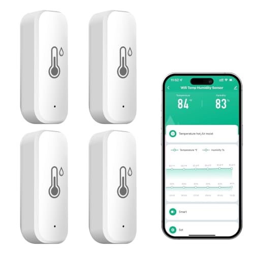 4PCS WLAN Thermometer Hygrometer Innen Außen, WiFi Temperatur und Feuchtigkeitssensor mit Tuya/Smart Life App, für Aquarium, Gewächshaus...