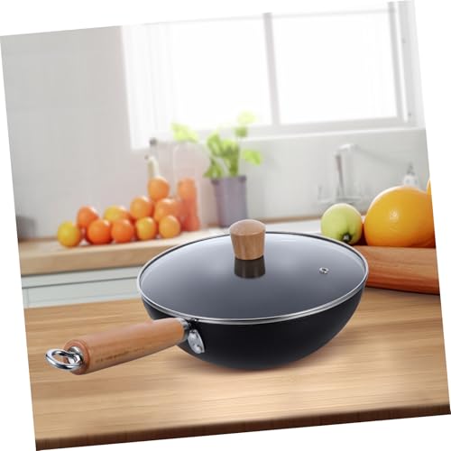Sartén wok de hierro sin recubrimiento con tapa y mango de madera miniatura 7