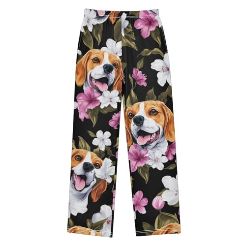 ZZXXB Beagle Flower Boys Long Pants Soft Trousers Elastic Waist Kids Lounge Bottoms with Pockets S-XL
