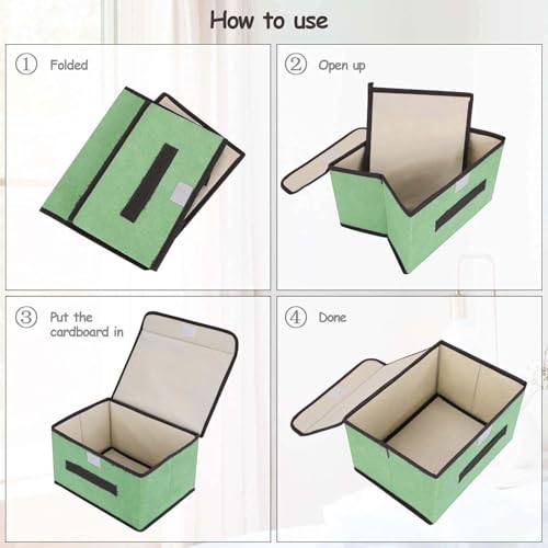 Image of Anayo Foldable Storage Boxes with Lid, Wardrobe Storage Basket Shelf Organizer Bins for Clothes, Toys, Books - Pack of 2 (Green)
