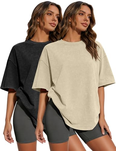 Image of Siimcuzy 2 /4 Pack Oversized Tshirts for Women Short Sleeves Workout Tops