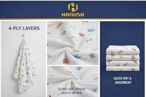 Image of HANUSH 100% Muslin Organic Cotton Kids Towel (75*100 cm)| Ultra Soft 2-Layer Newborn Bath Wrap & Toddler Towel | Highly Absorbent, Breathable Kids Body Wash Cloth for Infants & Boys, Girls (3-9 Years)