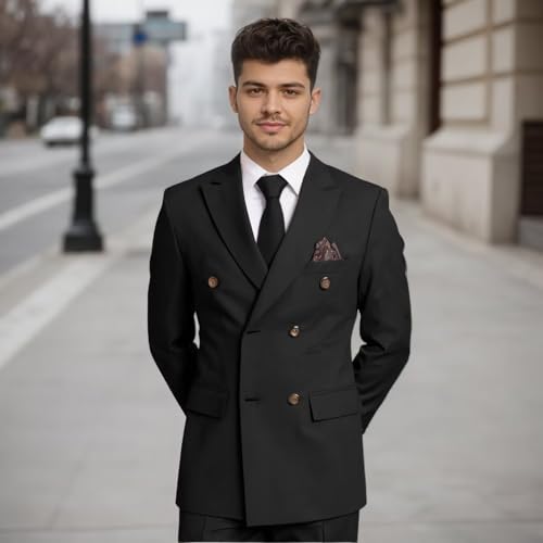 Suits for Men Slim Fit 2 Piece, Mens Double Breasted Suit Tuxedo for Men Wedding Business Prom Formal Suits3