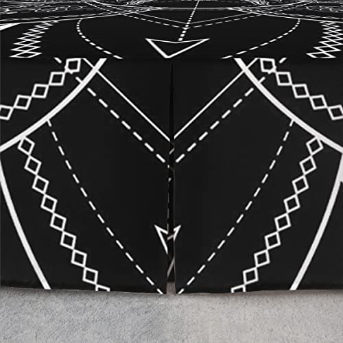 Sun And Moon Bed Skirts King,Bohemian Style Bed Skirt Boho Floral Paisley Bedskirt Psychedelic Mystic Mandala Bedding Decor Aztec Mexican Style Bedroom Decor,Black White #TOP3