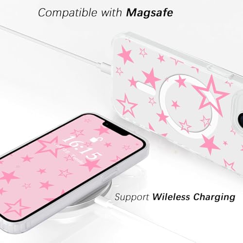 Houdqklee Magnetic Pink Star for iPhone 14 Plus/15 Plus Case, Cute Kawaii Girly Star Phone Case Compatible with MagSafe, Clear Soft Slim Fit Protective Case for Women Girls for iPhone 14 Plus/15 Plus - image 2