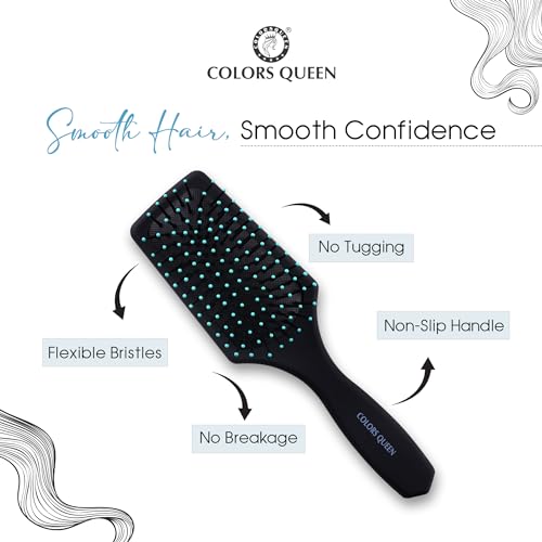 Image of Colors Queen Flat Cushion Hair Brush with Strong & Flexible Bristles | Hair Brush for Men & Women for Grooming, Straightening, Smoothing & Detangling Hair (Flat Cushion Brush)