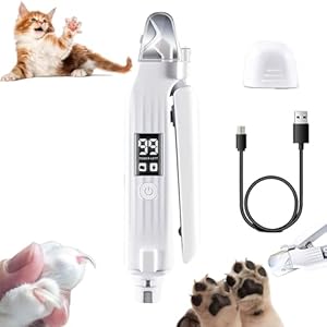 Whispertrim Nail Trimmer, Whispertrim Pet Nail Trimmer, Portable 2 in 1 Dog Cat Electric Nail Clipper with Light, Rechargeable Led Smart Display Nail Clippers for Dog, Pet Nail Grooming Tool