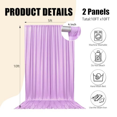 Image of 10ft x 10ft Light Purple Backdrop Curtains for Parties, Polyester Fabric Backdrop Drapes with Rod Pockets for Weddings, Birthday, Halloween, Photography, Christmas Party Background Curtain, 2 Panels