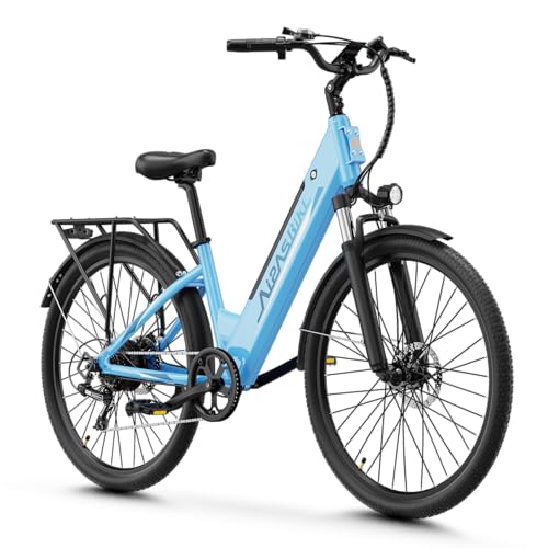 Aipas C1 Plus Electric Bike for Adults with 1100W Motor Peak 48V 12.8Ah Battery Max 62 Miles 28MPH 26 Step-Thru Electric Commuter Bike with 7-Speed and Suspension System.