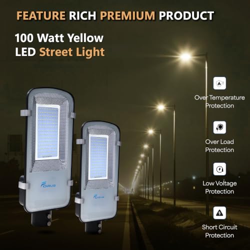 Image of Forus 100W LED Street Light Outdoor with 4 Year Warranty, IP66 Waterproof Decorative Focus Yellow Light for Road, Garden, Events, Security, Terrace, Landscape, Pathway, Building Lighting (1 PC)