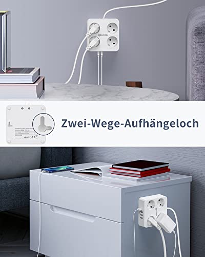 Multiprise avec USB compacte munie de 4 prises de distribution et montage mural