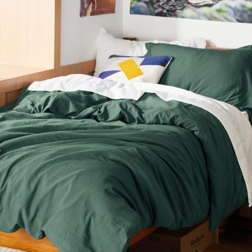 Image of Bedsure Prewashed Twin Duvet Cover, Cotton-Like Bedding Set, Forest Green | Ultra Soft, Relaxed Texture, Twin XL Breathable Comfort, Hidden Zipper, 8 Corner Ties, Easy Care, OEKO-TEX, Year-Round Use