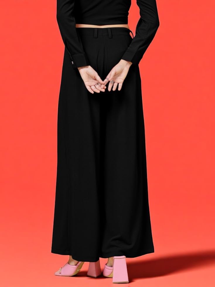 Image of FYLTR Women's Stretchable High Waist Wide-Leg Front Pleated Formal Trouser