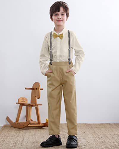 Image of SANGTREE Boys Gentleman Clothes Set, Short Sleeve Shirt with Bowtie + Suspender Pants Outfit, 3 Months - 6 Years