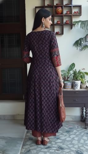 Image of ANNI Designer Women's Viscose Blend Straight Printed Kurta with Palazzo | Ethnic Indian Kurta Set | 3 /4 Sleeve Round Neck Traditional Dress | Festive Office Casual Outfit for Women