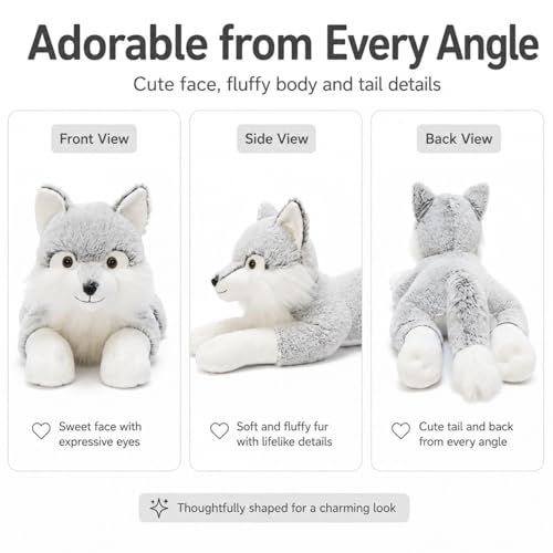 Image of BENINY 30 Inch Giant Wolf Stuffed Animal, Super Soft Big Winter Wolf Plush Toy Pillow, Fluffy Stuffed Wolf Plushie for Kids and Adults, Birthday