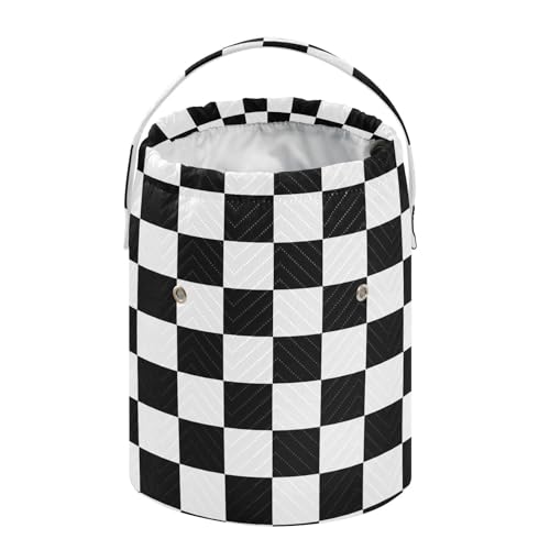 Image of ElliTarr Crochet Bag Yarn Bag with Handle Portable Knitting Project Bag Travel Yarn Storage Organizer Holder Case Checkered Black and White