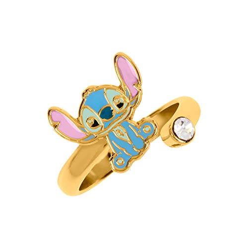 Disney Lilo & Stitch Blue & Pink Gold Plated Clear Stone Ring RF00393YRWL