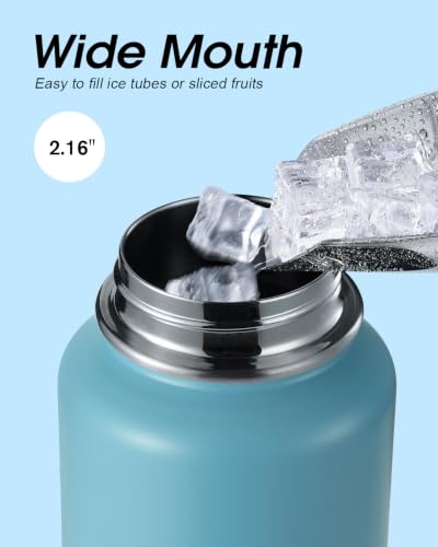 Image of Coolflask 40 oz Water Bottle Insulated with Straw & 3 Leakproof Lids