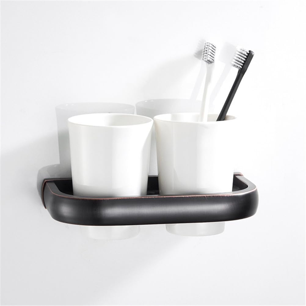 Soporte para cepillo de dientes con vaso de cristal, accesorio de baño montado en la pared, soporte doble para cepillos de dientes con dos vasos de cerámica, acabado antiguo