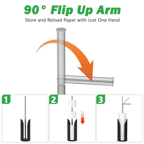 Freestanding Toilet Paper Holder Stand with Storage, Splash Guard, Black - image 4