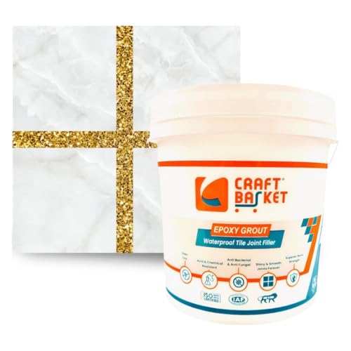 CRAFT BASKET® LUXURY BRIGHT GOLD/SILVER/COPPER Glitter Epoxy Grout for Tiles, Waterproof, Tiles Gap Filler (Bright Gold Glitter, 2 kg)