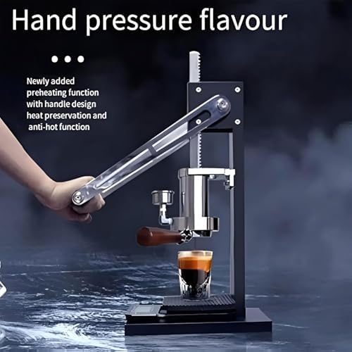 Home & Coffee Shop Manual Espresso Maker with Pressure Gauge, Preheating & Warming Cup, Detachable Handle for Brew