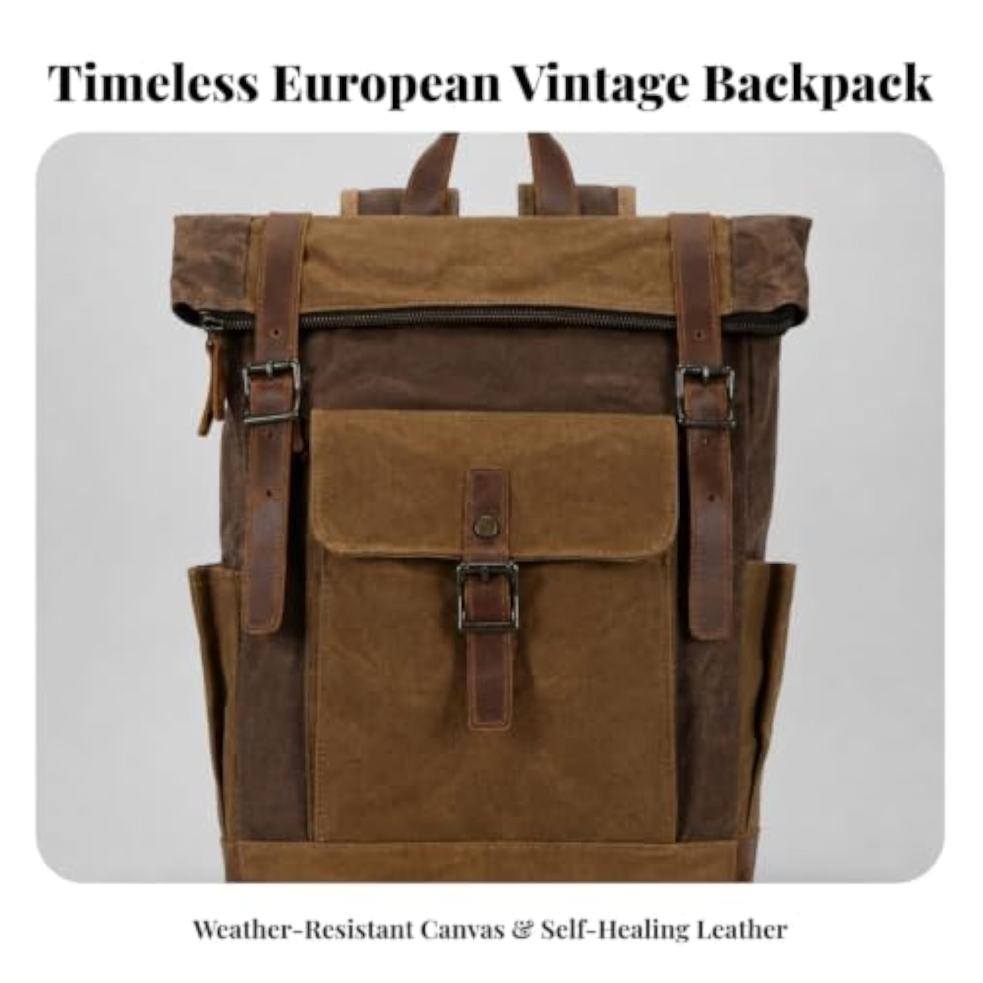 Vintage-Inspired Canvas Backpack with Leather Trim