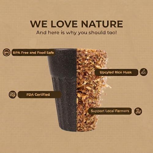 Image of Eco-Friendly Tea Cup Set of 4 | Kulhad Style Coffee & Tea Mugs | 140 ml Unbreakable, Stain-Free, Heat Resistant, Reusable, Microwave Safe | Rice Husk & Bamboo Fibre | Dark Multi-Color