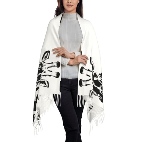 Black And White Giraffe Printed Tassel Scarf For Men And Women,Soft Long Fashion Scarves,Cashmere Feel Wrap Shawl Cape2