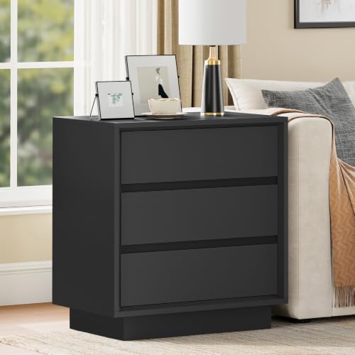 Image of TEENFON Nightstands Set of 2, Night Stand with 3 Drawers, Nightstand Side Table with Cut-Out Handle, Bedside End Table for Bedroom, Black, 17.7″ L x 15.7″ W x 23.6″ H