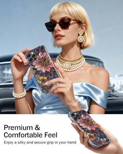 Image of Goodon for iPhone 12 Pro Max Case Cute - Wireless Charging Compatible - Dual-Layer Hard Shell + Silicone Cover - Protective Phone Case with Trendy Designs for Women - Blooming Purple Flower