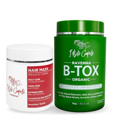 I Belli Capelli Ravenna Hair Straightening Kit – Organic Hair B-tox & Aloe Vera Mask – Anti-Frizz, Intense Hydration & Shine – Formaldehyde-Free B-otox Hair Treament For All Hair Types (2-Pack)